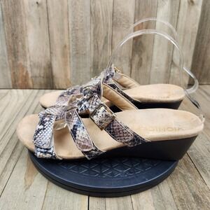 Vionic Wedge Sandals Womens size 9 Snakeskin Print Orthotic Slide Brown